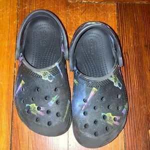 Black space crocs kids size 10